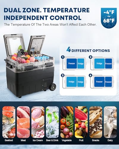 Kohree 12V Car Refrigerator, 53 Quart (50L) Portable Refrigerator, Dual Zone -4℉-68℉ Car Fridge Portable Freezer 12/24V DC and 100-240V AC for RV, Camping,Travel - size: 53Qt Dual Door