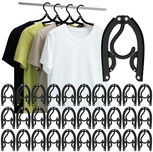 Foldable Travel Hangers Portable Plastic Folding Clothes Hangers Travel Accessories Drying Rack Folding Hangers for Traveling Camping RV Cruises Dormitory School Hotel (30, Black)