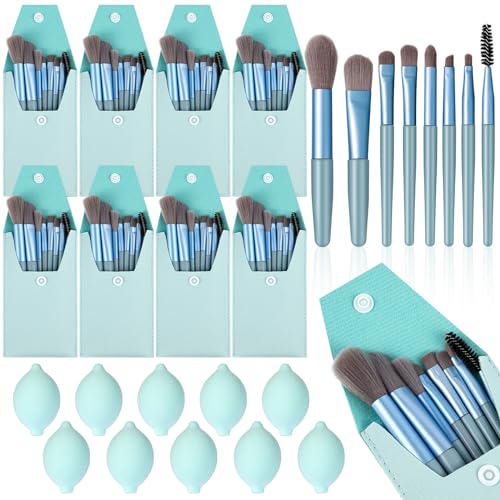 SiliFine 20 Pcs Travel Makeup Brush Set, 10 Mini Travel Brush Set with Bag and 10 Makeup Sponge Princess Party Favor Valentine's Day Gift for Women Home Party(Blue) - color: Blue