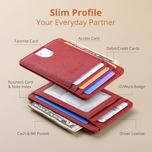 Buffway Slim Minimalist Front Pocket RFID Blocking Leather Wallets for Men and Women - Cross Red - color: Cross Red