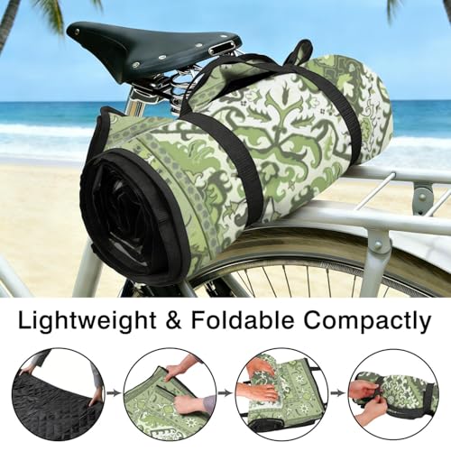 Supfitness Extra Large Picnic Blankets Waterproof Foldable (60"x 80") Beach Blanket Waterproof Sandproof,3-Layer Thicking Mat Outdoor Packable Camping Blanket - color: Boho-green, size: 60x80in