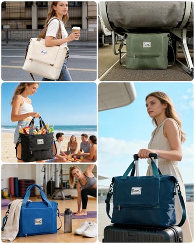 Foldable Travel Duffel Bag for Women, 40L Expandable Carry on Bag Personal Item Flight Approved, Lightweight Water Resistant Overnight Weekender Bag with Wet Pocket for Gym Travel, Beige - color: Beige