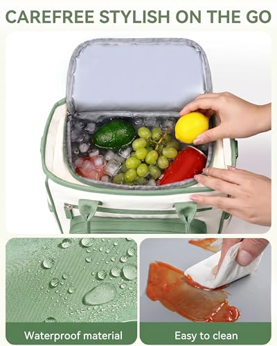 HOMESPON Insulated Lunch Bag Women Wide Opening Adult Lunch Box Large Leakproof Cooler Bag for Work Picnic Beach Family College Lunch Teacher Tote Bag with Adjustable Shoulder Strap Cup Holder(Green) - color: Green