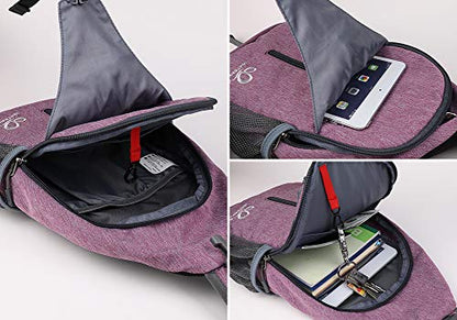 WATERFLY Crossbody Sling Backpack Sling Bag Travel Hiking Chest Bag Daypack (Purple) - color: B-purple