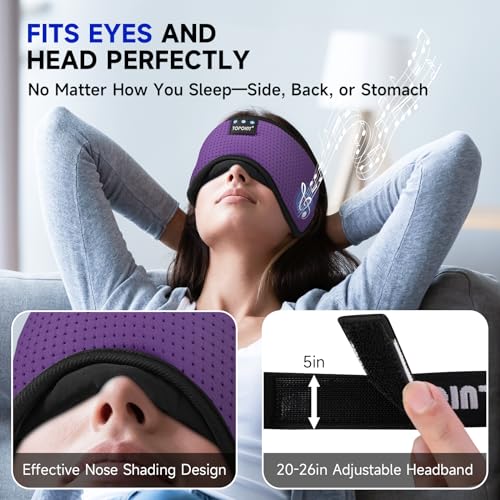 TOPOINT Sleep Mask Headphones Bluetooth Wireless 5.4, Breathable Cotton Eye Mask for Sleeping Side Sleepers Travel Music Headsets with Microphone Handsfree Men Women - color: Deep Purple, style: Breathable