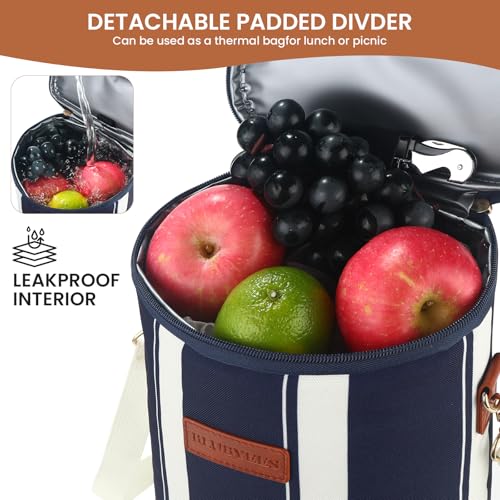 BLUBYEES 2-Bottle Insulated Wine Carrier Tote - Leakproof Padded 900D Oxford Wine Cooler Bag for Travel, Picnics, Beach & Parties - Ideal Wine Gift for Wine Lovers - color: Prussian Blue