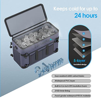 Deep Freeze Cooler Soft Sided Cooler Bag, 34 Can Collapsible Insulated Ice Chest, Large Leakproof Camping & Travel Cooler for Kayaking & Beach - color: 34Can Grary