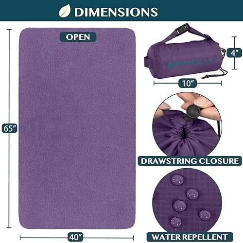 PAVILIA Travel Blanket Airplane Compact with Bag, Lightweight Soft Fleece Plane Blanket Long Flights, Camping Road Trips, Packable Travel Gift Essentials with Luggage Backpack Strap, 65x40, Purple - color: Purple