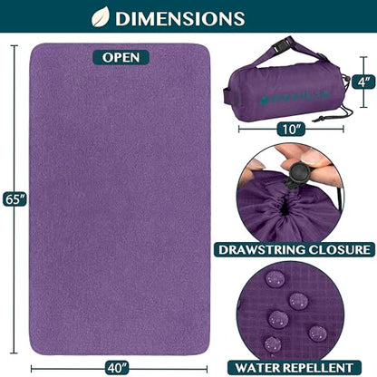PAVILIA Travel Blanket Airplane Compact with Bag, Lightweight Soft Fleece Plane Blanket Long Flights, Camping Road Trips, Packable Travel Gift Essentials with Luggage Backpack Strap, 65x40, Purple - color: Purple