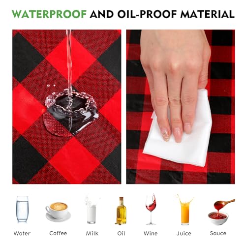 Picnic Table Cover with Bench Covers, Fitted 6ft Waterproof Tablecloth Set for Outdoor Camping & RV - Includes 1 Table Cover & 2 Bench Covers with Drawstring Storage Bag, 30"x72", Red Black Grid - color: Red Black Grid
