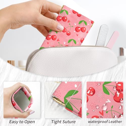 Glasses Case Soft, Eyeglass Cases for Women Portable Squeeze Top PU Leather 2 Pack Glasses Pouch with Cleaning Cloth - color: 2pcs Cherry