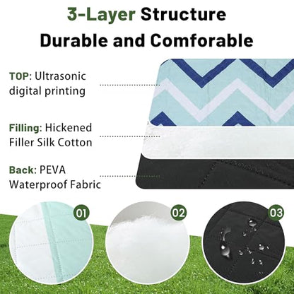 Dimatic Cute Picnic Blankets 78"x78" Extra Large Beach Blankets Waterproof Sand Proof Foldable Portable for Outdoor Family Camping - color: Sea Wave