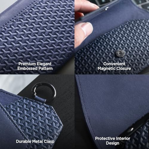VULKIT Portable Leather Eye Glasses Case for Women & Men, Slim Sunglass Case, Unisex Eyeglass Case - color: Ink Navy
