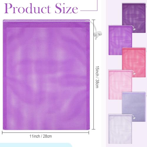 Frienda 6 Pieces Mesh Stuff Sack, 11 x 15 Inch Durable Nylon Drawstring Laundry Bag for Rinsing Beach Toys, Seashell Collecting, Mesh Bags for Travel(Gradient Purple) - color: Gradient Purple