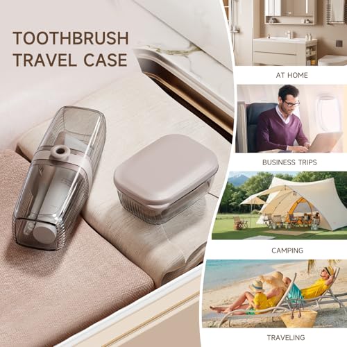 Topavatop Toothbrush Travel Case, 2 in 1 Toothbrush Holder and Rinse Cup, Large Capacity Toothbrush Cup with Cover, Portable Travel Toothbrush Holder for Traveling, Camping, Trip - 1Pcs - Beige&Clear - color: Clear