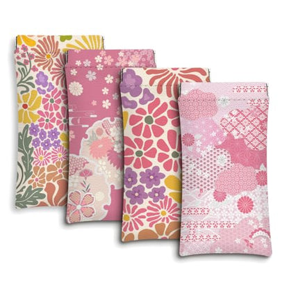 Eyeglasses Sunglasses Case PU Soft Squeeze Top Glasses Pouch for Women Men,Floral Pattern Portable Anti Scratch - color: Pink
