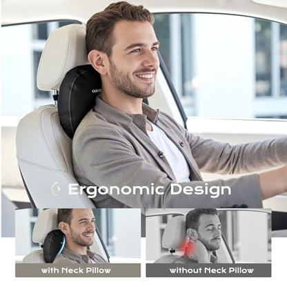 Coverado Leather Car Headrest Pillow Car Neck Pillow with Adjustable Strap, Head Support Rest Driver Relax Head Muscles Relieve Driving Fatigue, Breathable & Removable Cover, Black - color: Black, size: 1 Piece