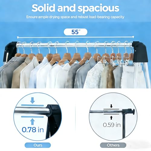 APEXCHASER 55 Inch Clothes Drying Rack Foldable, Stainless Steel Laundry Drying Rack Collapsible, Clothes Hanger for Sweater Baby Clothes Towel for Indoor & Outdoor, Portable Clothes Airer for Travel - size: 55.3 inch