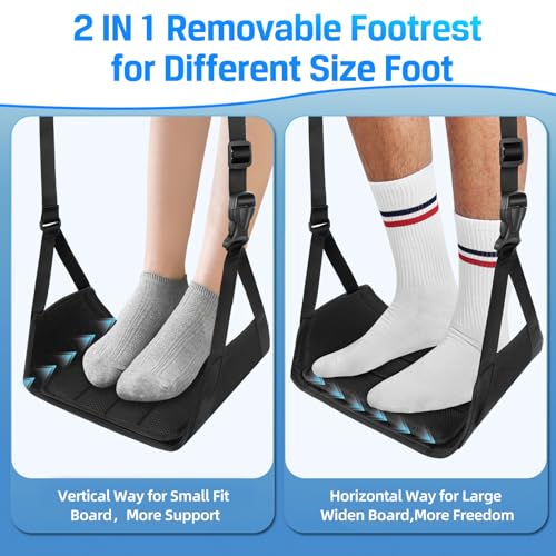 Airplane Foot Hammock for Plane Travel Essentials, Airplane Foot Rest with 2 in 1 Removable Support Pad, Adjustable Foot Hammock with Thicken Memory Foam, Foot Rest for Plane Travel Foot Leg Rest