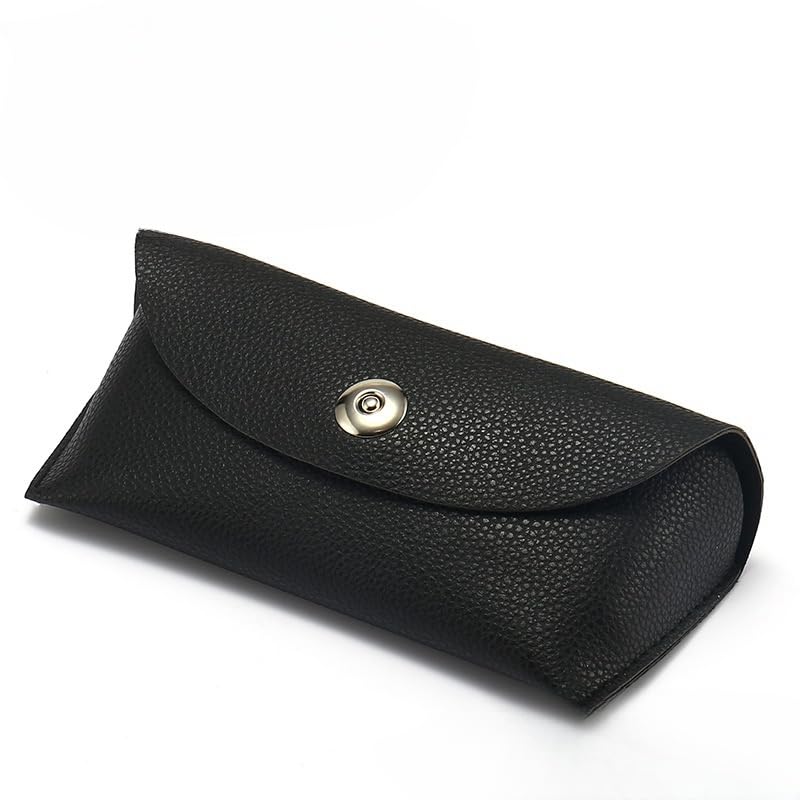 Portable Leather Glasses Case Anti-pressure Glasses Bag Coin Purse Storage Bag Suitable for Men and Women - color: Lychee Black