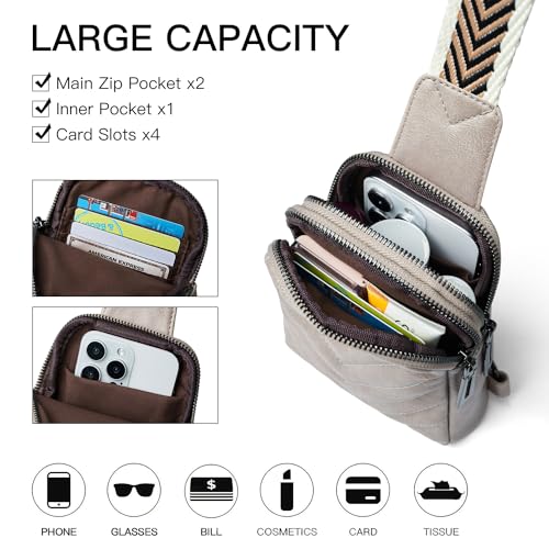 LATMAP 7L Sling Bag for Women Men Leather Small Sling Backpack Daypack Anti Theft Fanny Pack Crossbody Purse Travel - color: Small Size-greyish