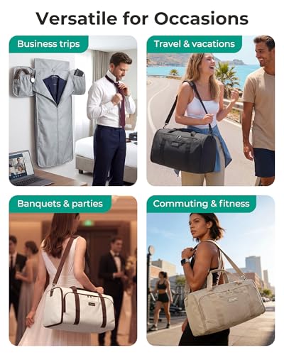 BAGSMART Garment Bag Duffle Bag for Travel Convertible 2 in 1 Suit Bag for Hanging Clothes Carry on Travel Bag with Shoes Bag,Shoulder Strap Weekender for Dresses, Coats, Shirts (Brown) - color: Brown