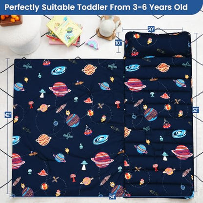 PHF Soft Toddler Nap Mat with Removable Pillow, Rollup Design Kids Sleeping Mat, Slumber Bags for Boys, 50"x20" Toddler Sleeping Bag for Daycare Preschool Travel Camping, Space - color: Space