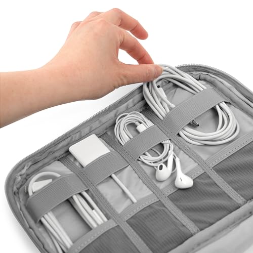 PAVILIA Travel Cord Organizer, Electronic Organizer Travel Case, Tech Case Cable Storage, Small Charger Cord Bag Pouch, Accessories Tech Gifts for Men Women, Gray - color: Heather Grey