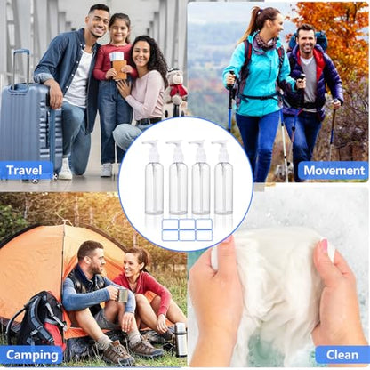 DTDNZKN 4 Pack 3.4 Oz (100ml) TSA Approved Travel Pump Bottles for Toiletries Clear Travel Size Bottles Leak Proof with Labels
