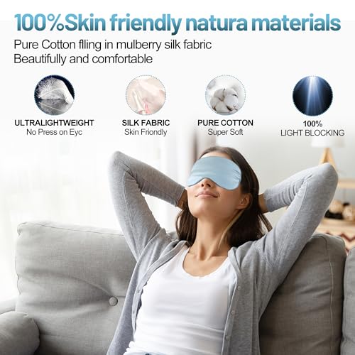 Sleep Mask, Silk Eye Mask for Sleeping with Adjustable Strap, Blindfold Eyeshade for Men & Women, Comfortable & Soft Eye Cover Eyeshade for Night Sleep (Light Blue) - color: Light Blue