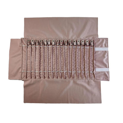 Portable Jewelry Roll Untangled Secure Necklace Travel Storage Bag Displays Holder 16 Chain (gray PU and pink) - color: gray PU and pink