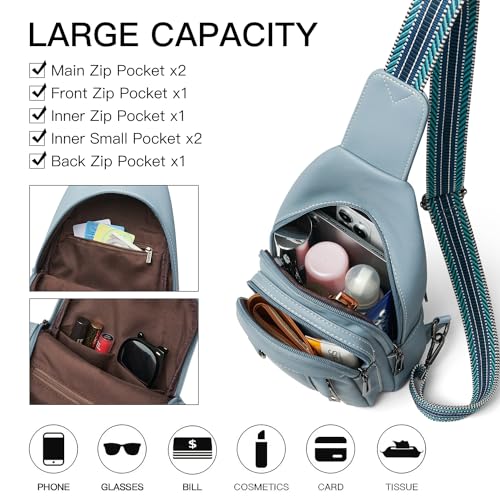 LATMAP 7L Sling Bag for Women Men Leather Small Sling Backpack Daypack Anti Theft Fanny Pack Crossbody Purse Travel - color: Regular Size-blue