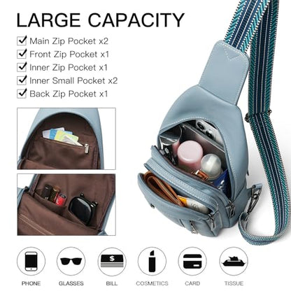 LATMAP 7L Sling Bag for Women Men Leather Small Sling Backpack Daypack Anti Theft Fanny Pack Crossbody Purse Travel - color: Regular Size-blue