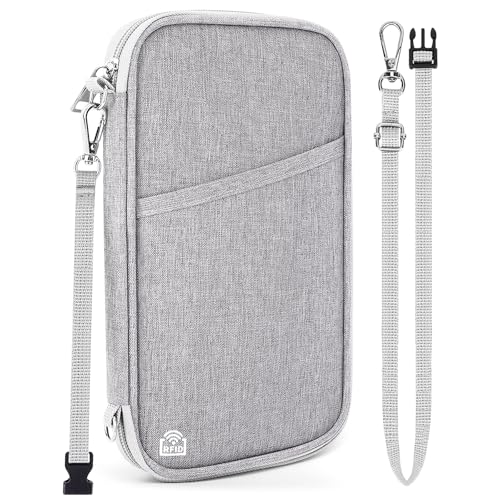 Family Passport Holder for Travel, RFID Blocking Travel Document Organizer with Flexible Carrying Style, Portable Passport Wallet and Essentials for Trip (Grey) - color: Grey