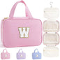 TOPEAST Hanging Toiletry Bag for Women - Travel Toiletry Bag Makeup Bag, Portable Toiletries Cosmetic Bag, Airplane Travel Essentials - Letter W, Pink - color: Pink, style: W