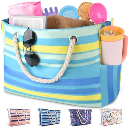 CaCTOUR Large Beach Bag Women,Beach Bags Waterproof Sandproof with Zipper Wet Pocket,Beach Tote Pool Bag for Swim Gym Travel - color: Green