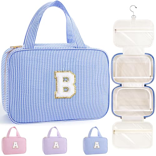 TOPEAST Bridesmaid Proposal Gifts - Bridal Shower Gifts, Hanging Toiletry Bag for Women, Personalized Travel Gifts for Women, Monogrammed Initial Toiletry Pouch Makeup Bag - Letter B, Blue - color: Blue, style: B