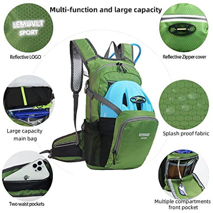 Hiking Daypack Waterproof Biking Backpack 15L Lightweight Durable Backpack for Ski Snowboarding Running MTB Cycling - color: Olive