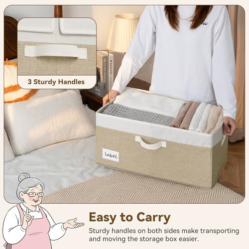 GRANNY SAYS Decorative Storage Boxes with Lid, Large Storage Bins with Double-Open Lid, Storage Basket for Clothes, 63L Closet Linen Storage Bin, White/Khaki, 2-Pack - color: White/Khaki, size: Extra Large - 2 Pack