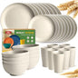 Teivio 32-Piece Kitchen Plastic Wheat Straw Dinnerware Set, Service for 8, Dinner Plates, Dessert Plate, Cereal Bowls, Cups, Unbreakable Plastic Outdoor Camping Dishes, Beige - color: Beige