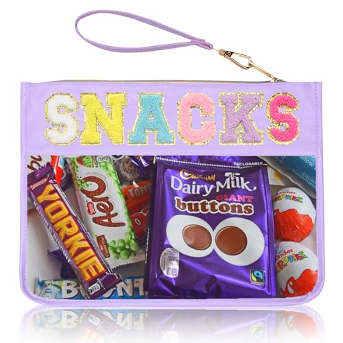 Chenille Letter Clear Zipper Pouch for Travel Preppy Patch Makeup Bag-Nylon Cosmetic Preppy Makeup Waterproof Organizer Bag Set for Women Valentines Bag (ZS-SNACK) - color: ZS-SNACK