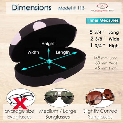 MyEyeglassCase Hard Sunglasses case - Women Glasses Case Holder - Large Durable Eyeglass Case Hard Shell with Pouch & Cloth - color: As113 Polka Dots