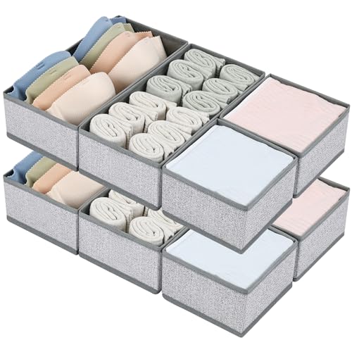DIMJ Drawer Organizer Clothes Set of 8, Foldable Closet Drawer Bins, Underwear Drawer Organizer, Fabric Drawer Dividers for Baby Clothes, Socks, Belt, Tie (Blended) - color: Blended Gray, size: 8 Pack