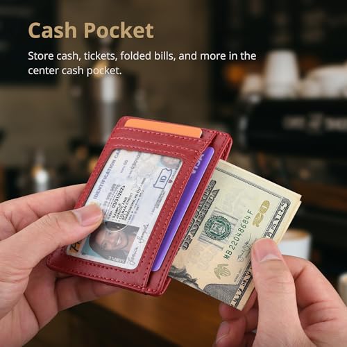 Buffway Slim Minimalist Front Pocket RFID Blocking Leather Wallets for Men and Women - Alaska Cherry - color: Alaska Cherry