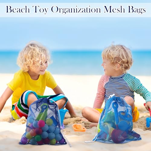 Frienda 6 Pieces Mesh Stuff Sack, 11 x 15 Inch Durable Nylon Drawstring Laundry Bag for Rinsing Beach Toys, Seashell Collecting, Mesh Bags for Travel(Blue) - color: Blue