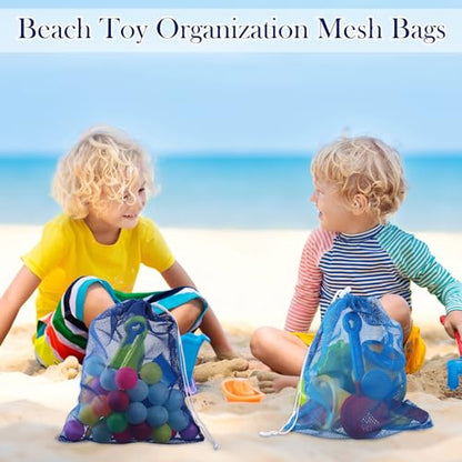 Frienda 6 Pieces Mesh Stuff Sack, 11 x 15 Inch Durable Nylon Drawstring Laundry Bag for Rinsing Beach Toys, Seashell Collecting, Mesh Bags for Travel(Blue) - color: Blue