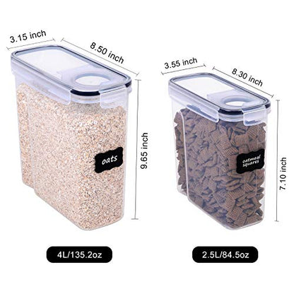 FOOYOO Cereal Containers Storage Set - 6 Piece Airtight Large Dry Cereal Storage Containers(4 * 4L+2 * 2.5L), BPA Free Dispenser Plastic Cereal Storage Containers with 16 Labels & Pen - color: 6 Piece