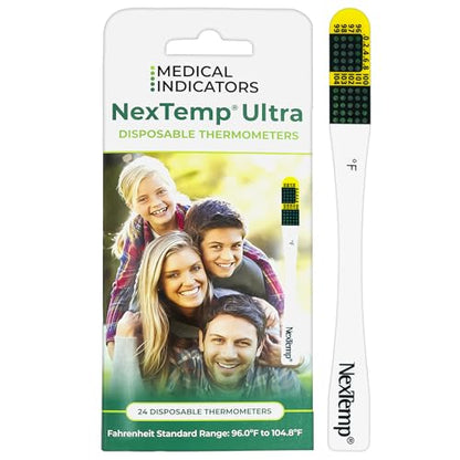 NexTemp Ultra Disposable Thermometer (24-Pack, Fahrenheit) — Oral Thermometer for Adults, Single Use, Battery Free, Hygienic, High Accuracy Readings in 1 Minute, for Home, Clinic & Travel - size: 24 Pack, style: Fahrenheit