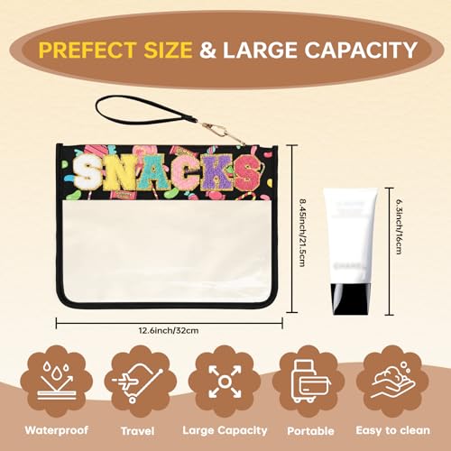 Chenille Letter Clear Zipper Pouch for Travel Preppy Patch Makeup Bag-Nylon Cosmetic Preppy Makeup Waterproof Organizer Bag Set for Women Valentines Bag (Black-candy) - color: Black-Candy