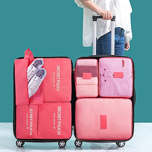 7 Set Packing Cubes Packing Organizers Travel Luggage Packing Organizers with Shoes Bag for Suitcase, Watermelon Red - color: Watermelon Red